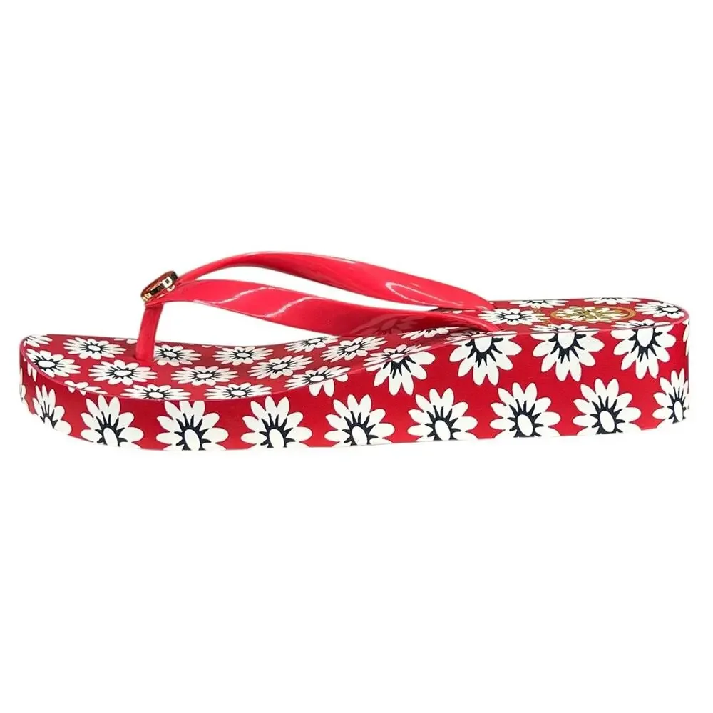 Tory Burch Women’s Red Daisy Thong Wedge Sandal Size US 9.5